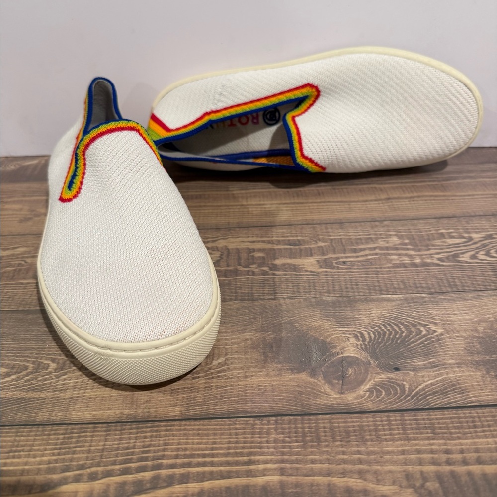 Rothy's Limited Edition White Sneakers with Rainbow Accents, sz. 8.5